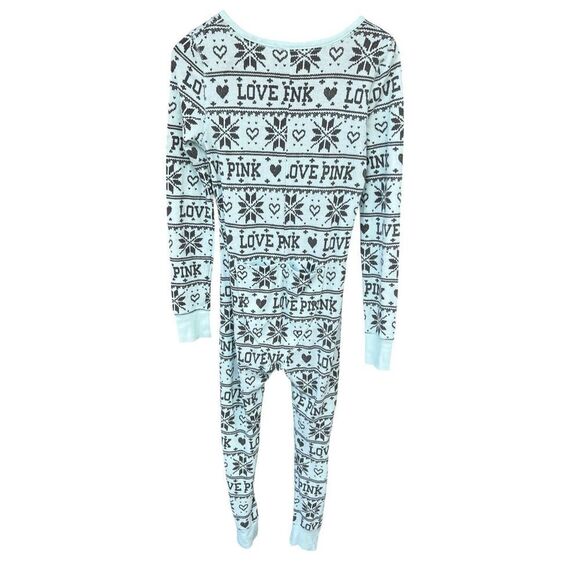 Victoria Secret PINK Logo Hearts Snowflake blue One piece Size medium butt flap - Picture 3 of 7